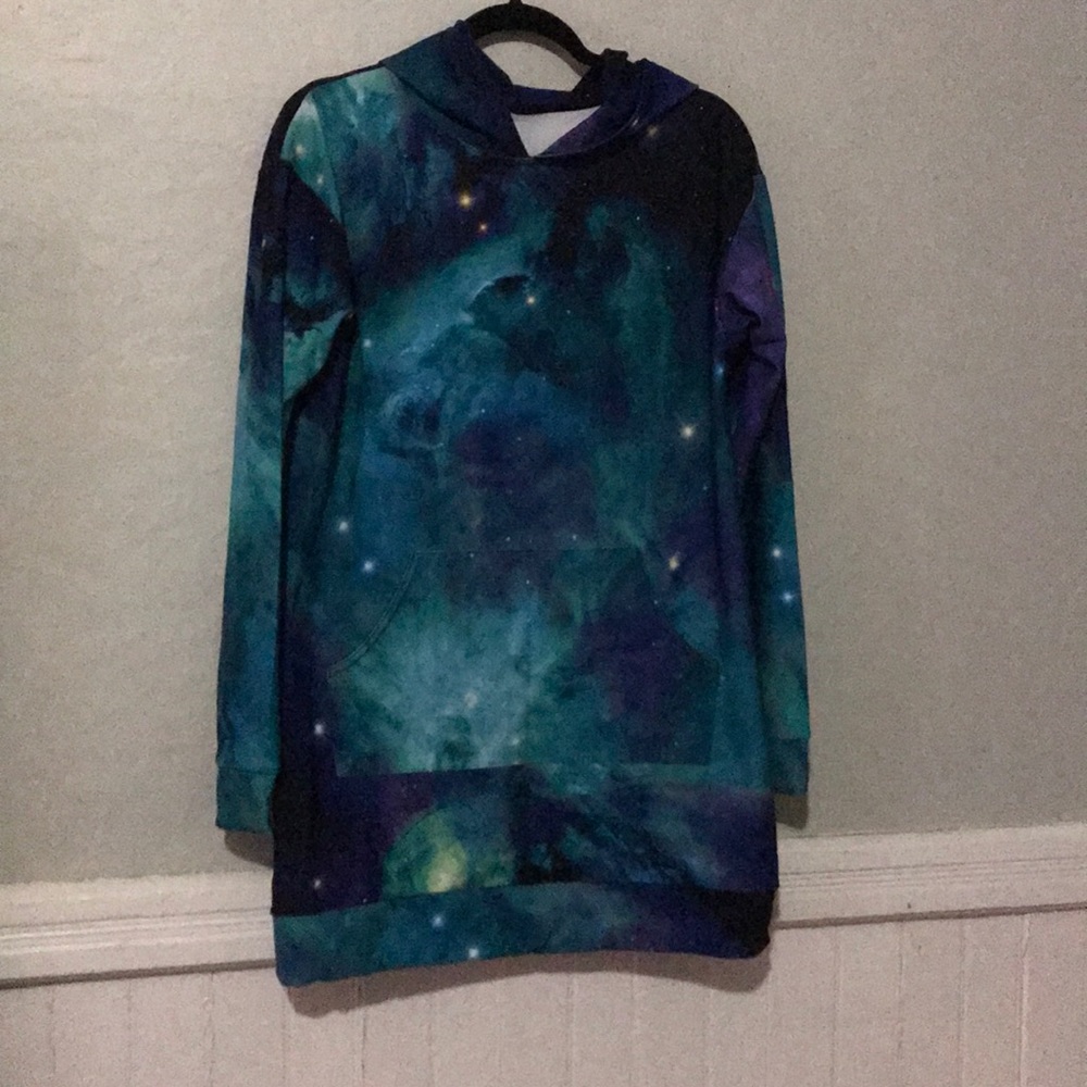 Blackmilk teal galaxy print Hoodie dress